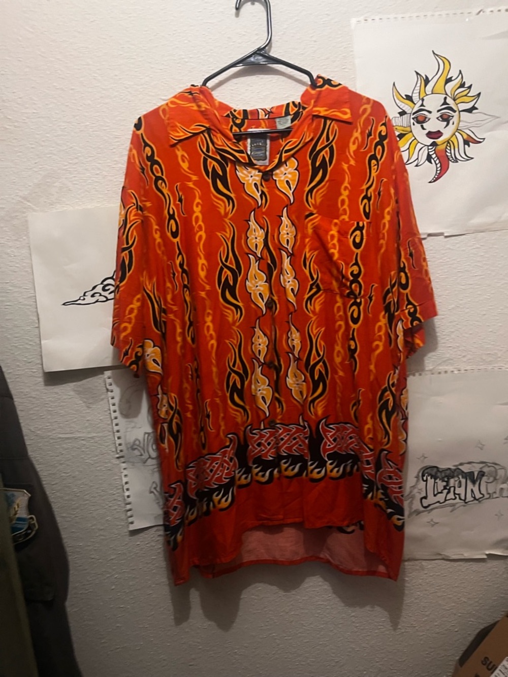 Ocean Current Men's Orange Flame Print Button-Down Shirt